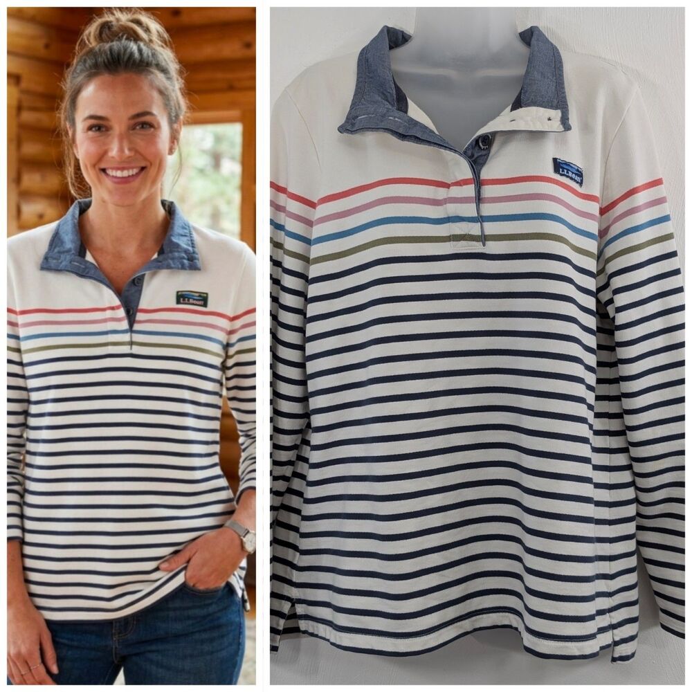 LL Bean Women's XL Henley Pullover Striped Retro inspired Closet Pick Streetwear